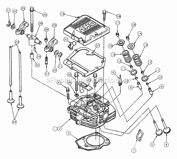 Cylinder Head Diagram and Parts List for 2146 13A-224F100 Cub Cadet Lawn Tractor